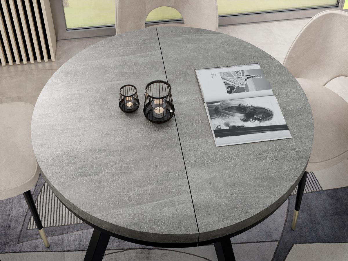ESSTISCH Lume runder ausziehbarer, Grauer Beton 100-150/100/76 cm - Hellgrau/Schwarz, Holz/Holzwerkstoff (100/150/76cm) - WFL GROUP