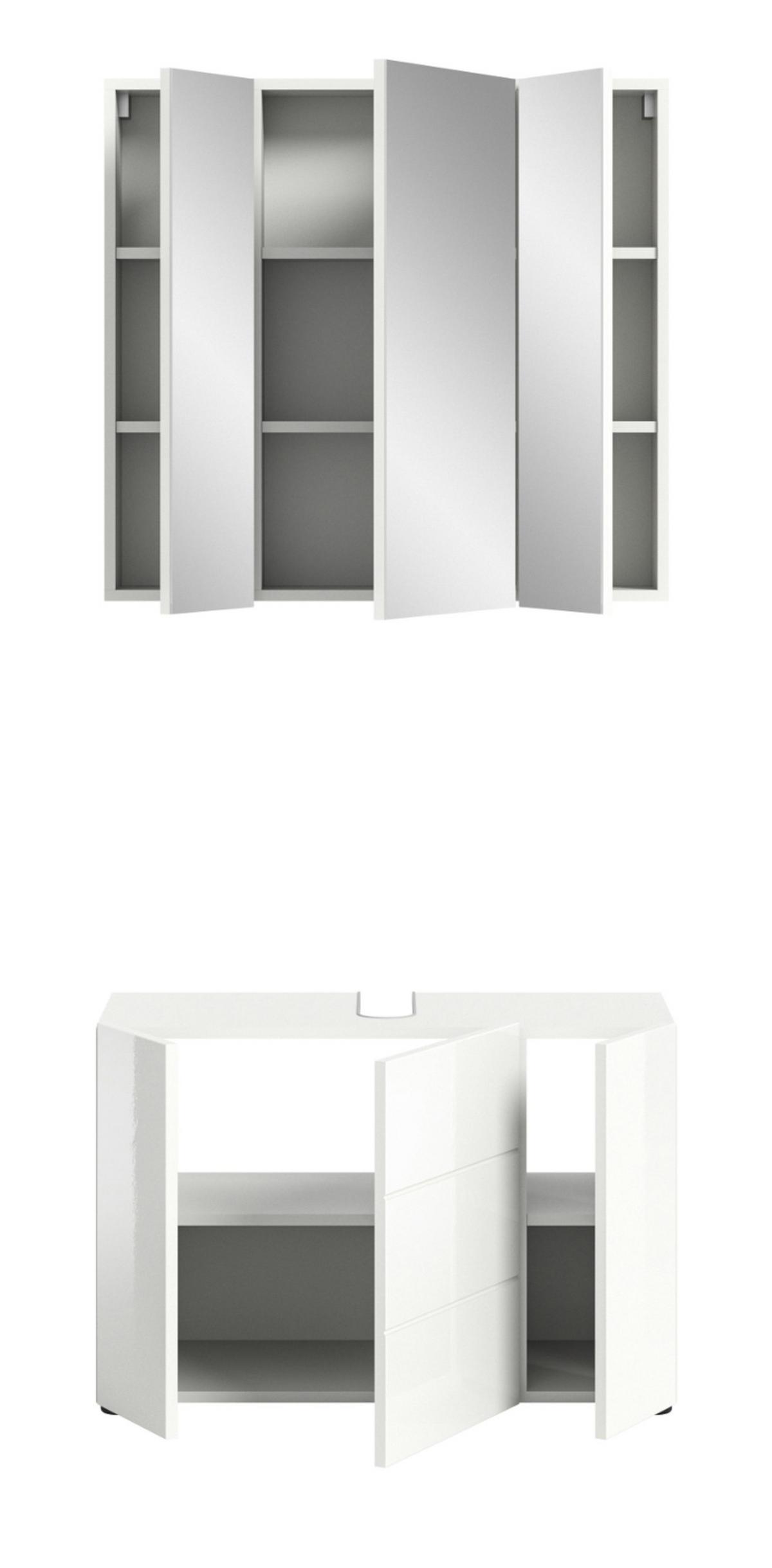 BADMÖBEL-SET 2-teilig weiß Hochglanz, Badkombination 80 cm - Weiß Hochglanz, Glas/Holzwerkstoff (82/190/34cm) - Inn.Furn