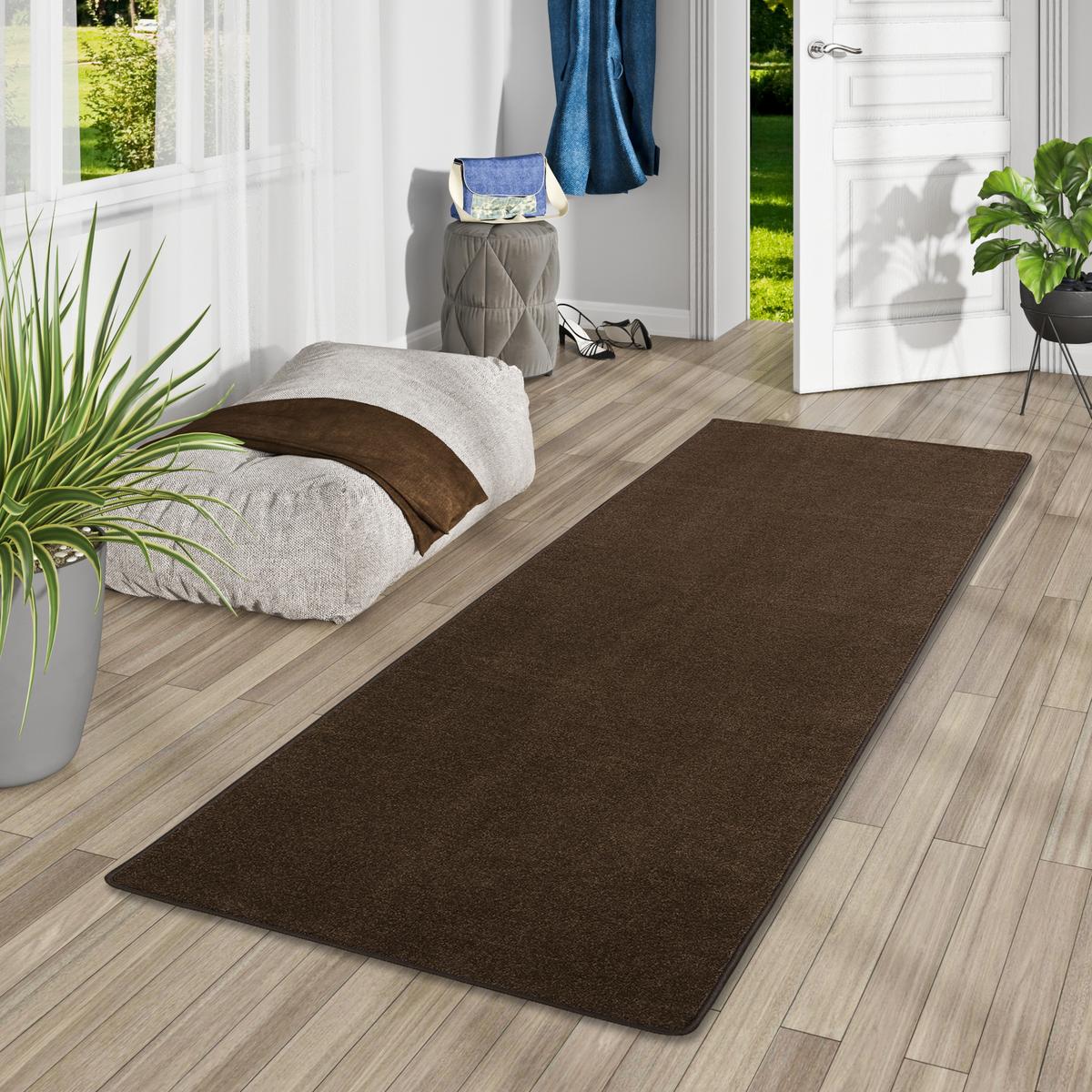 HOCHFLOR VELOURS LÄUFER TEPPICH LUNA - Dunkelbraun, Textil (100/200cm) - Snapstyle