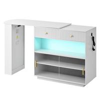 BARTISCH mit sideboard in weiß mit riffelglas, 360° drehbar - Weiß, Holzwerkstoff (50/120/95.5cm) - Urban Meuble