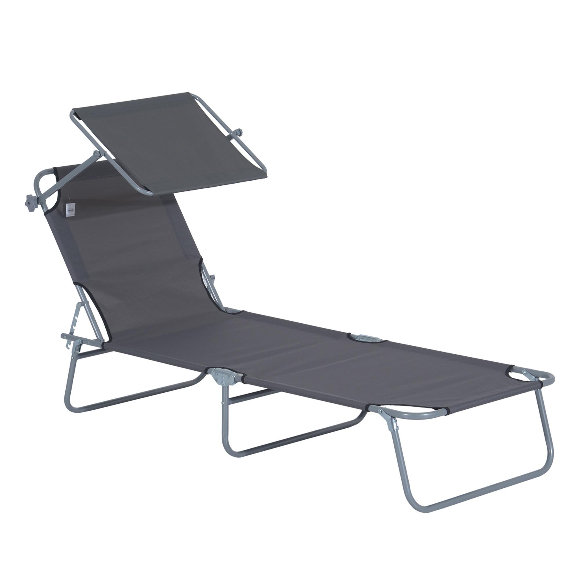 SONNENLIEGE mit Sonnenschutz, Grau - Grau, Metall (58/36/187cm) - Outsunny