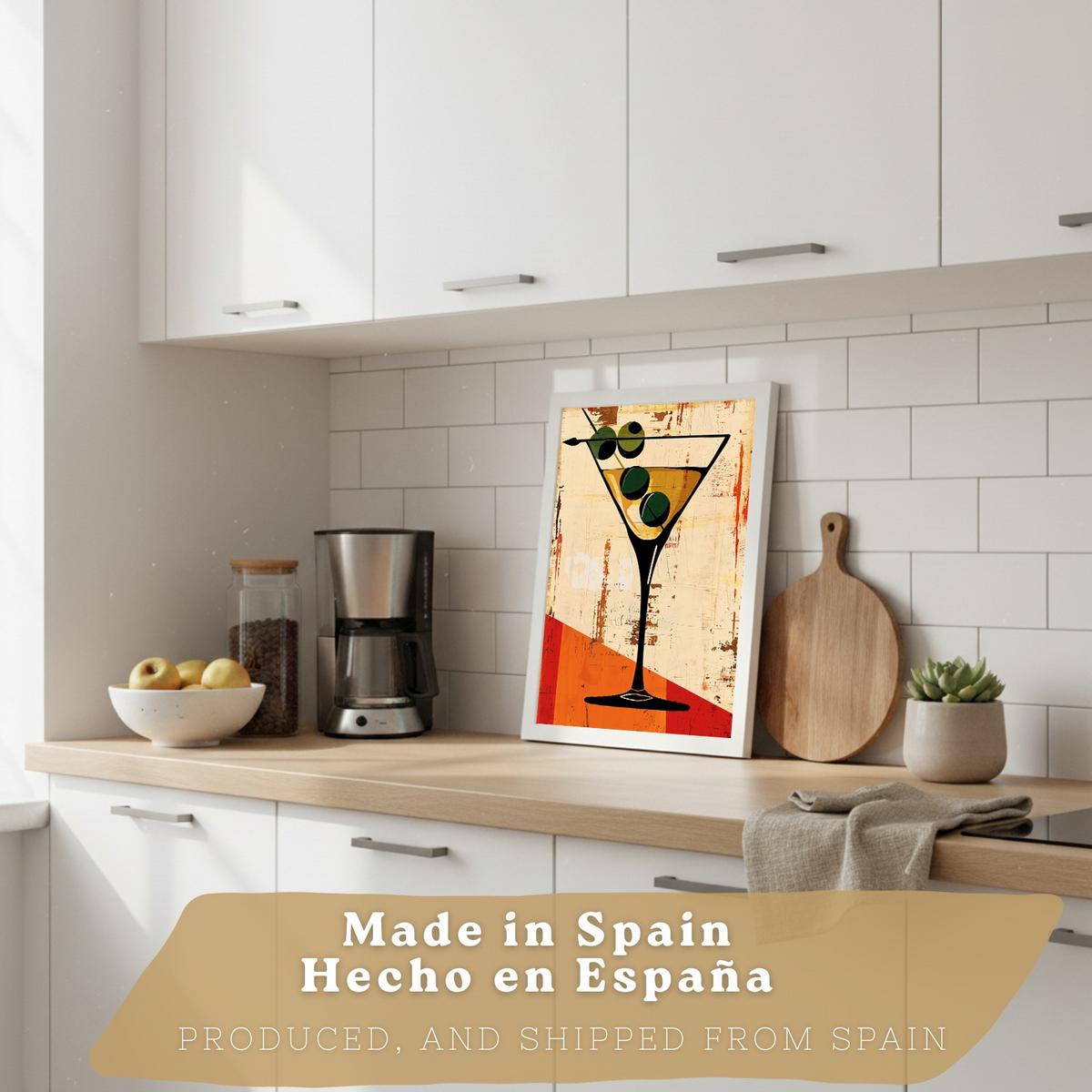POSTER 3er Set Küchen-Wandbilder Vintage Chili Martini und Brot Olivenöl Retro Esszimmer Bar Deko Rahmenlos A4 - Klar, Papier (29.7/1/21cm) - Nacnic