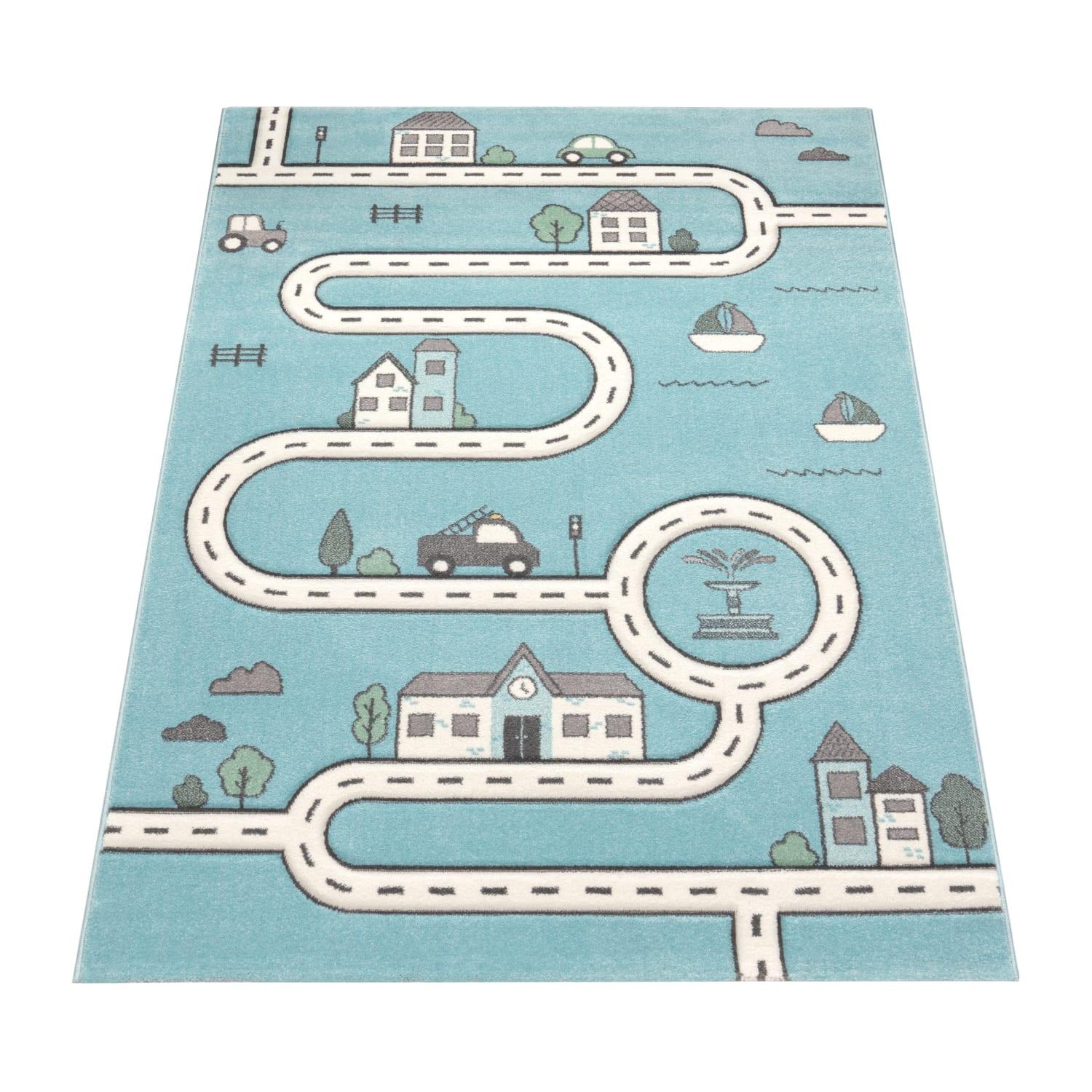 KINDERTEPPICH, mit Roadmap-Motiv, Blau, 80 x 150 cm - Blau, Textil (80/150cm) - KADIMA DESIGN