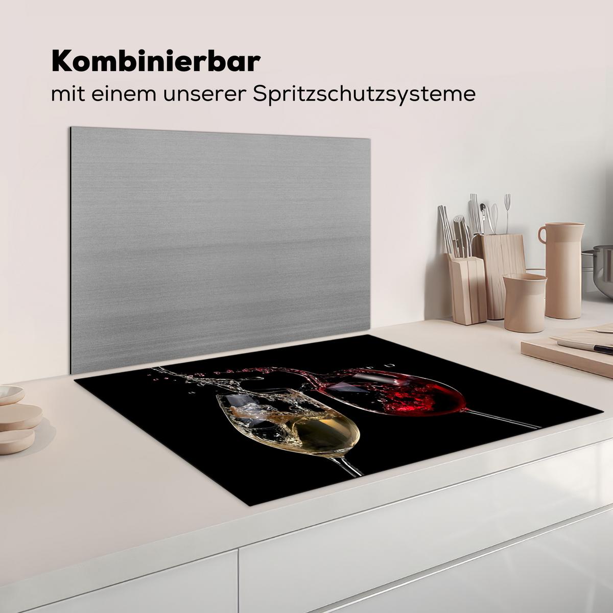 HERDABDECKPLATTE Rotwein - Weißwein - Glas - Schwarz Induktionsmatte 77x59 cm - Weinrot, Kunststoff (77/59/0.2cm) - MuchoWow