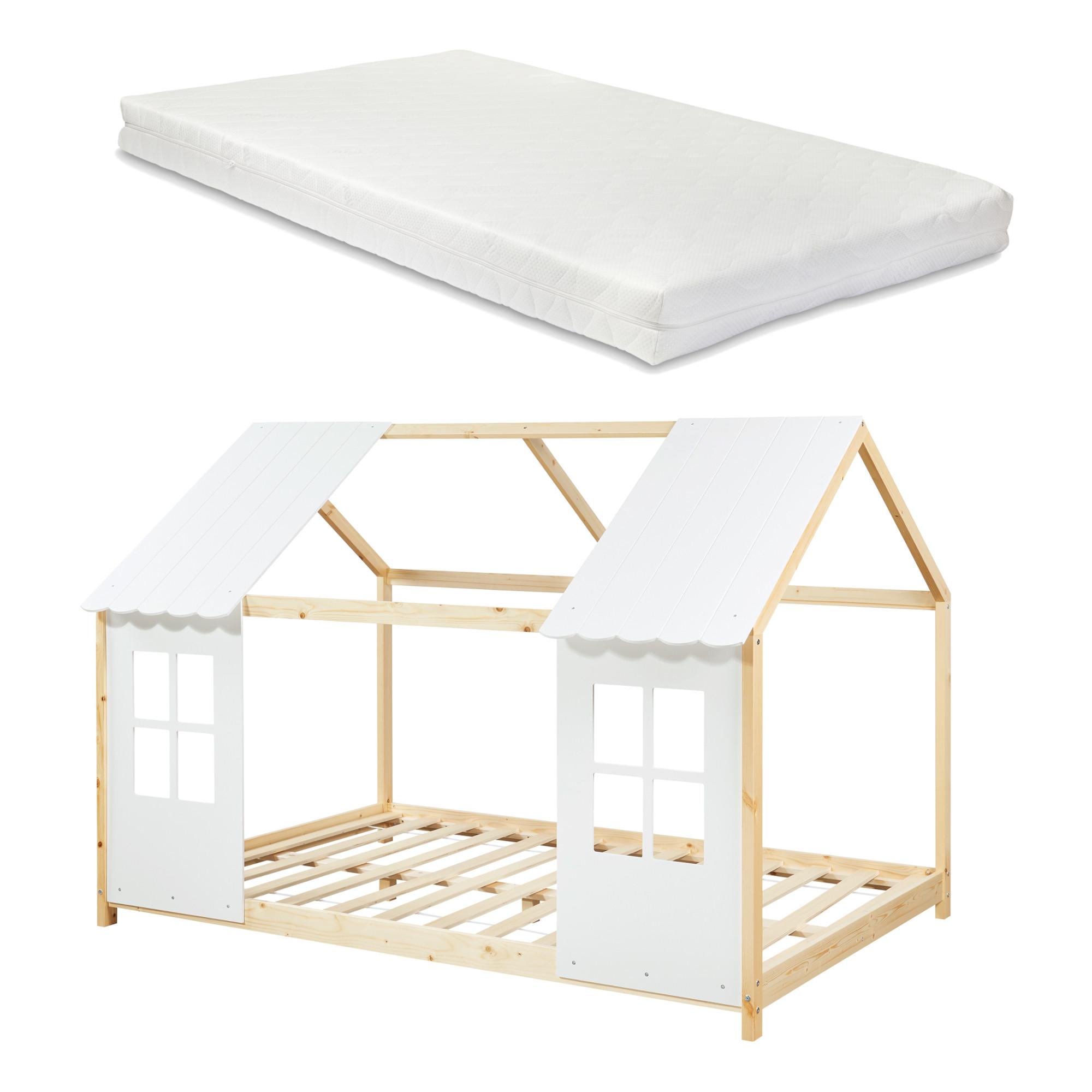 HAUSBETT Tostedt mit Matratze - Naturfarben, Holz/Textil (120/200cm) - [en.casa]