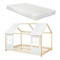 HAUSBETT Tostedt mit Matratze - Naturfarben, Holz/Textil (120/200cm) - [en.casa]