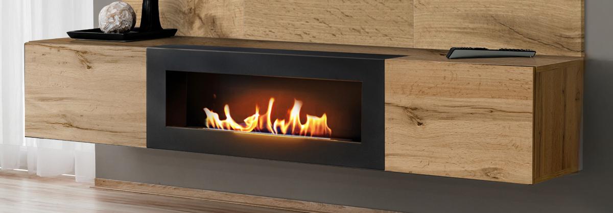 TV-LOWBOARD Eiche Wotan 180 cm, TV Unterschrank hängend mit Ethanol-Kamin - Eiche Wotan, Holzwerkstoff (180/30/40cm) - Inn.Furn