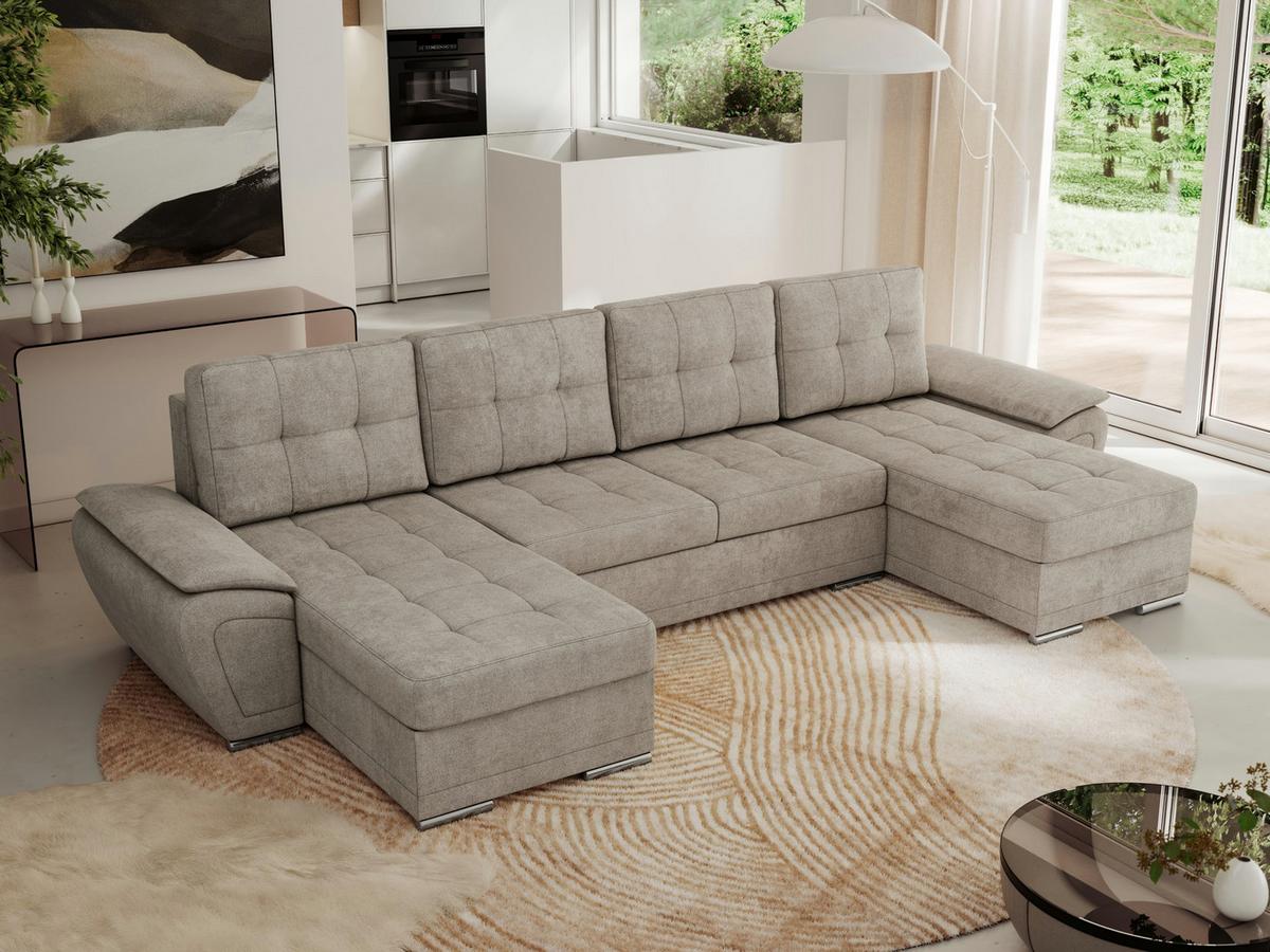 WOHNLANDSCHAFT UMBRIA U Beige Stukture - Beige/Grau, Textil/Metall (336/85/157cm) - MKS