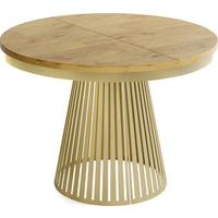ESSTISCH Naro rund ausziehbar mit Goldem Lamellen-Metallgestell, Eiche Hell Braun 120-200/120/76 cm - Eichefarben/Goldfarben, Holzwerkstoff/Metall (100/200/76cm) - WFL GROUP