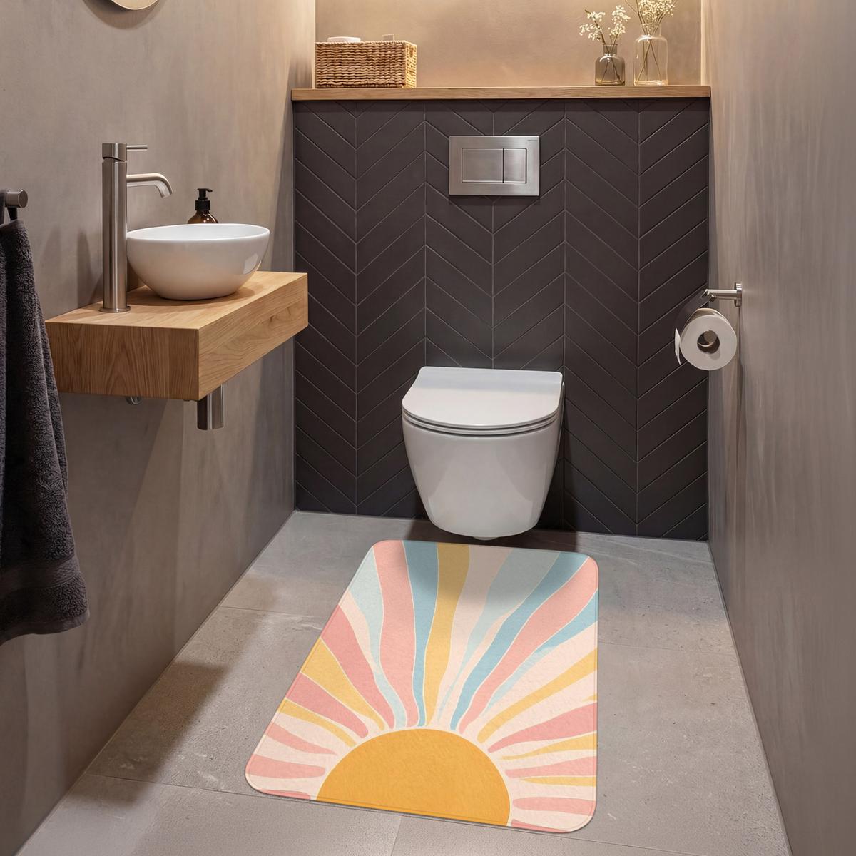 WC-VORLEGER Illustration - Sonne - Pastellfarben Toilettenvorleger 60x90 cm - Pastellblau, Textil (60/1cm) - OnlyWow