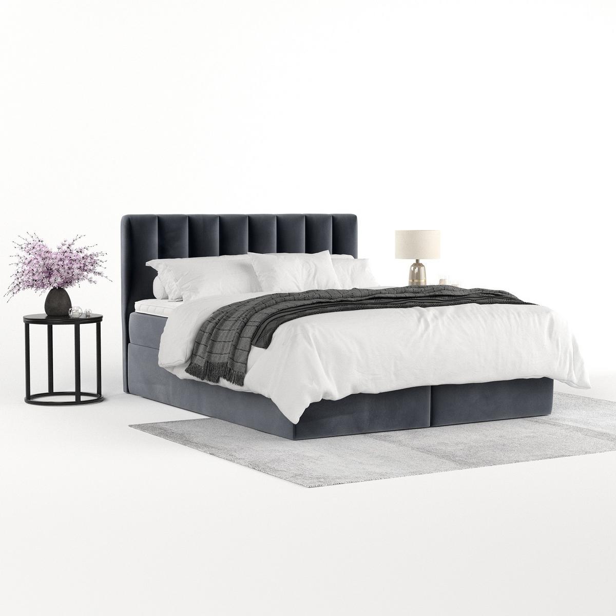 BOXBETT Lusso 160/200 cm Dunkelgrau im Kronos Stoff - Dunkelgrau/Schwarz, Holz/Holzwerkstoff (160/200cm) - AltaBeds