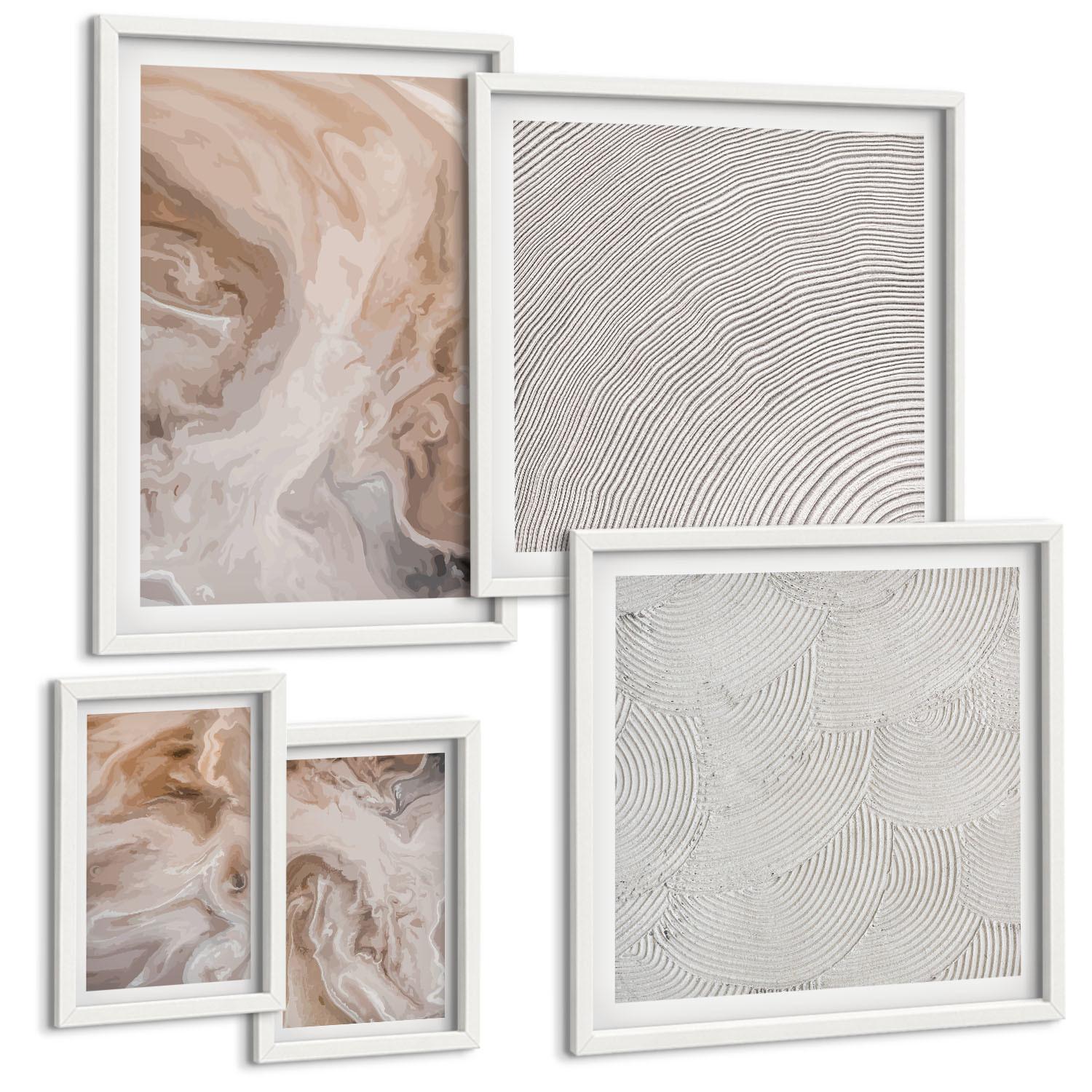 BILDER SET 5er Set - 50x50 cm & 20x30 cm & 40x60 cm Weißer Rahmen - Marmorstein-Texturmuster - Weiß, Kunststoff (40/60cm) - TULUP