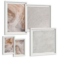 BILDER SET 5er Set - 50x50 cm & 20x30 cm & 40x60 cm Weißer Rahmen - Marmorstein-Texturmuster - Weiß, Kunststoff (40/60cm) - TULUP