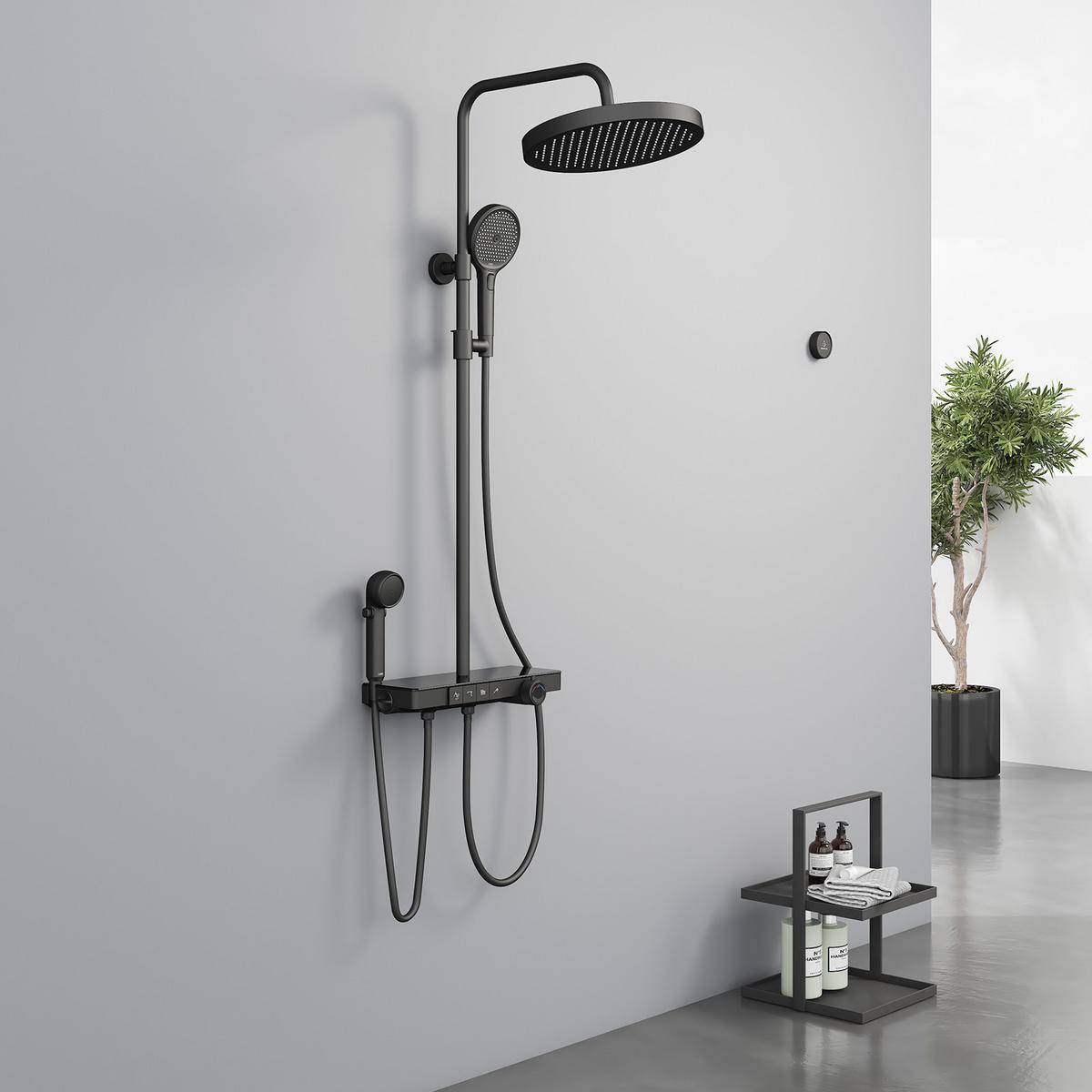 ÜBERKOPFBRAUSESET mit Handbrause Thermostat Vielseitig Schwarz - Schwarz, Metall (40/113/58cm) - EMKE