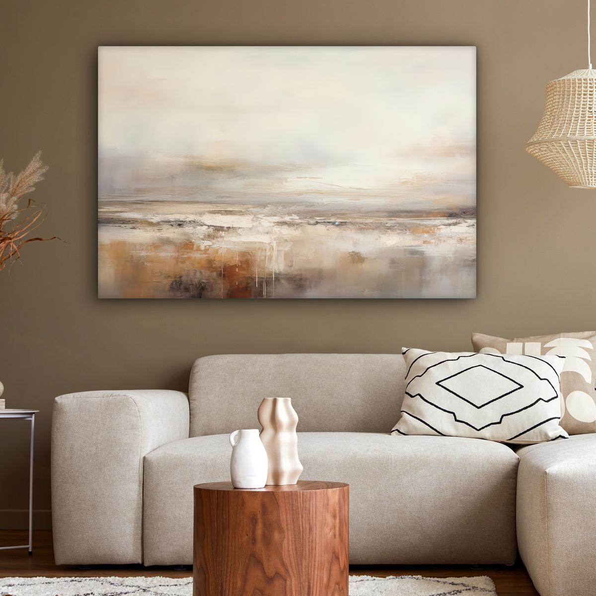 LEINWANDBILD Kunst - Industriell - Grau - Braun - Abstrakt Groß 140x90 cm - Sandfarben, Textil (140/90cm) - MuchoWow