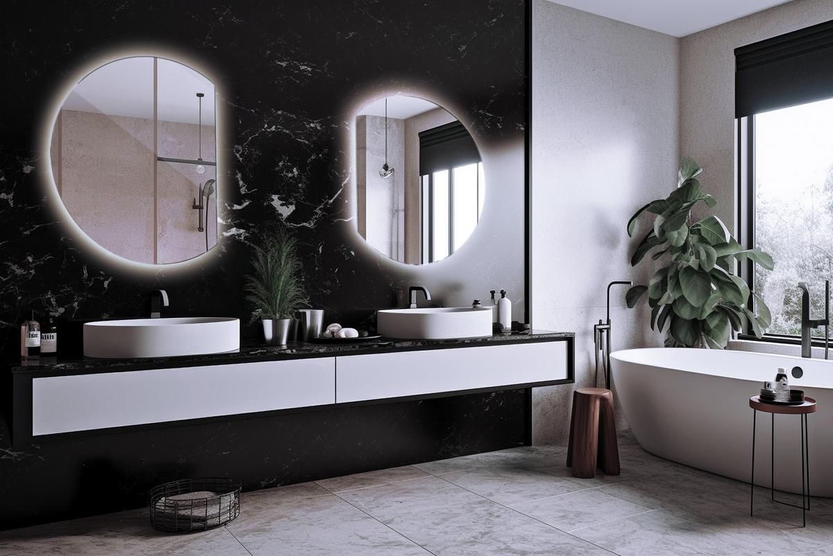 LED SPIEGEL 63 cm x 70 cm Asymmetrische Form Kaltweiß 6000 K - Transparent, Glas (63/70/0.4cm) - Wallfluent