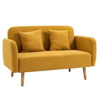 2 Sitzer Sofa, Couch mit 2 Wurfkissen, gepolsterter Doppelsofa mit Samtopik - Currygelb, Kunststoff (70/80/130cm) - HOMCOM