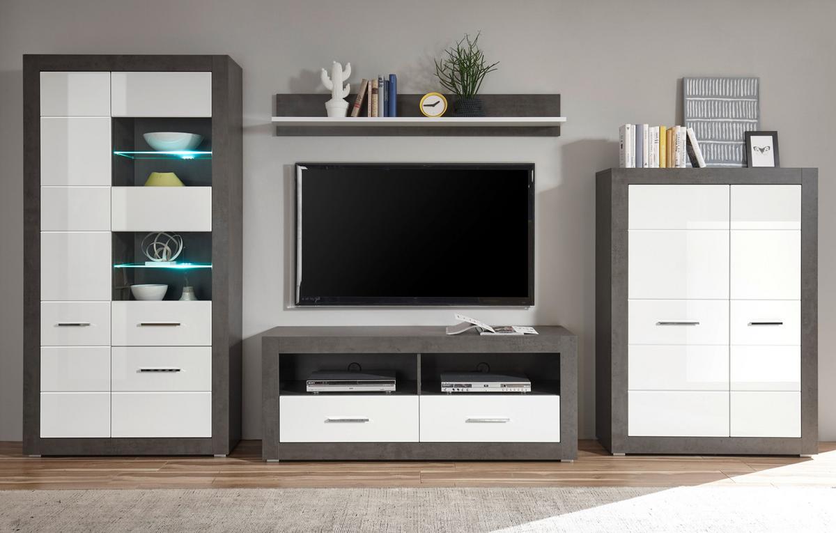 HIGHBOARD weiß Hochglanz, grau Stone 100 cm, Kommode mit 6 Fächern - Chromfarben/Weiß Hochglanz, Holzwerkstoff/Kunststoff (100/142/35cm) - Furn.Design