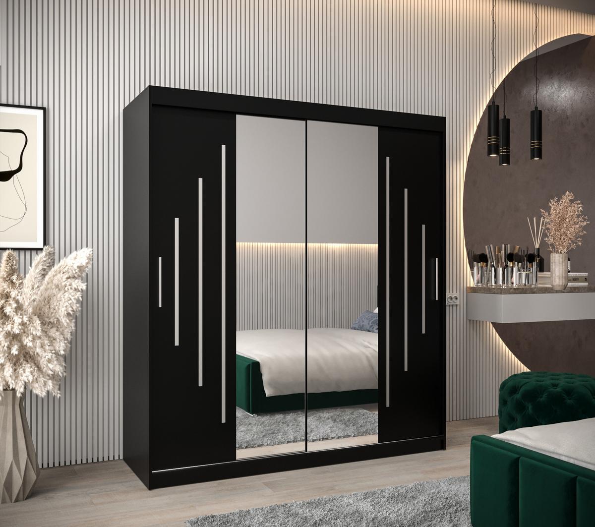 SCHWEBETÜRENSCHRANK 200/180/62 2-türig - Silberfarben/Schwarz, Holz/Kunststoff (180/200/62cm) - Abiks Möbel