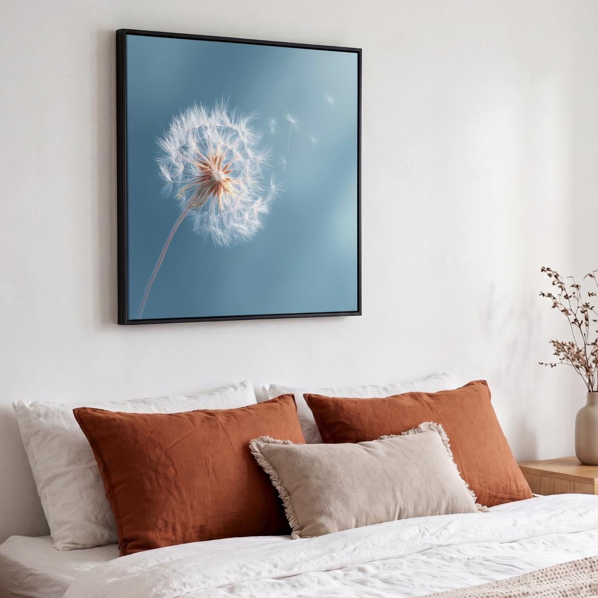 LEINWAND Bilder mit Rahmen - Löwenzahn - Wind - Blau - 50x50 - Blaugrau, Textil (50/50cm) - MuchoWow