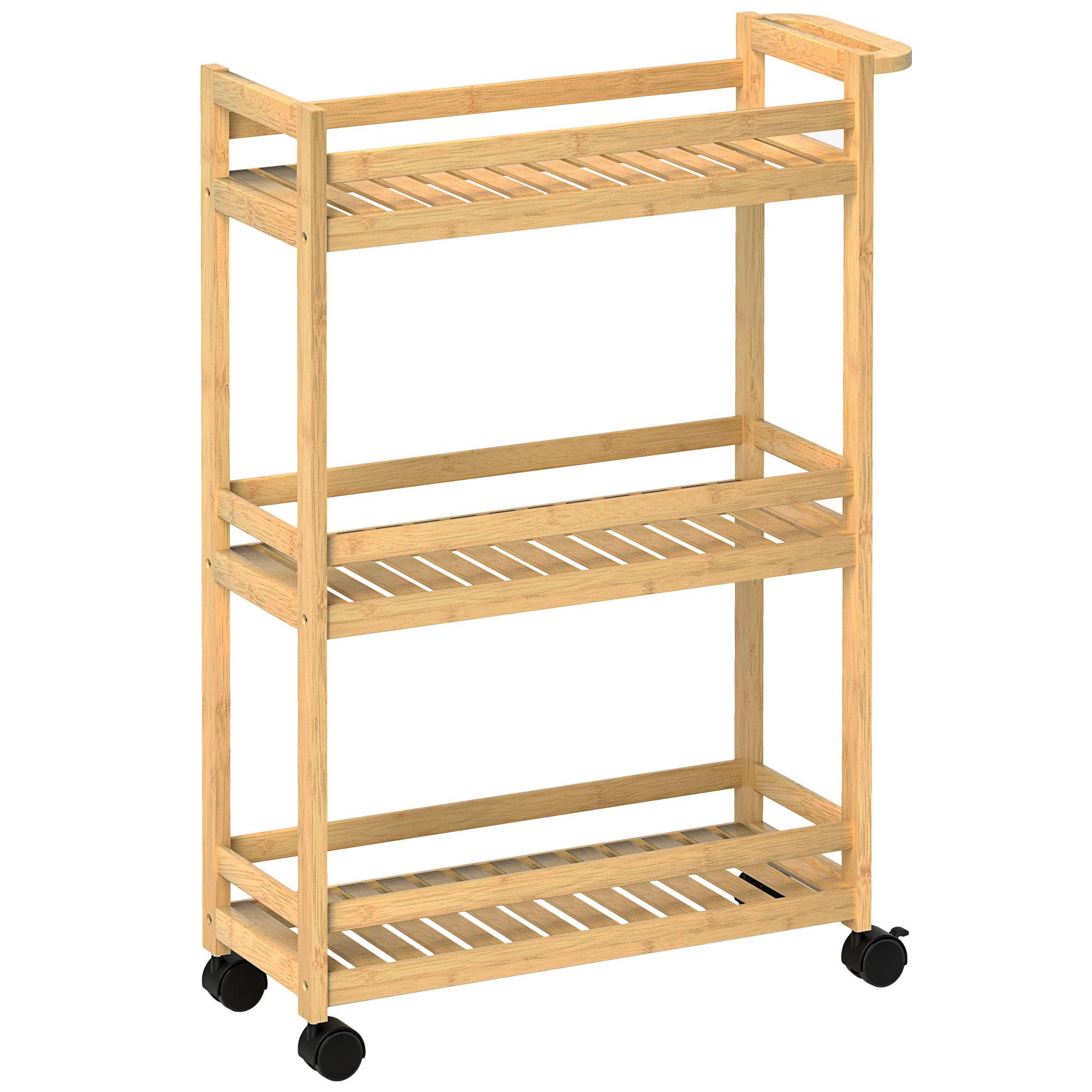 SERVIERWAGEN aus Bambus, 3-stöckiger, 55 x 20 x 75 cm, Naturholz - Naturfarben, Naturmaterialien (20/75/55cm) - HOMCOM