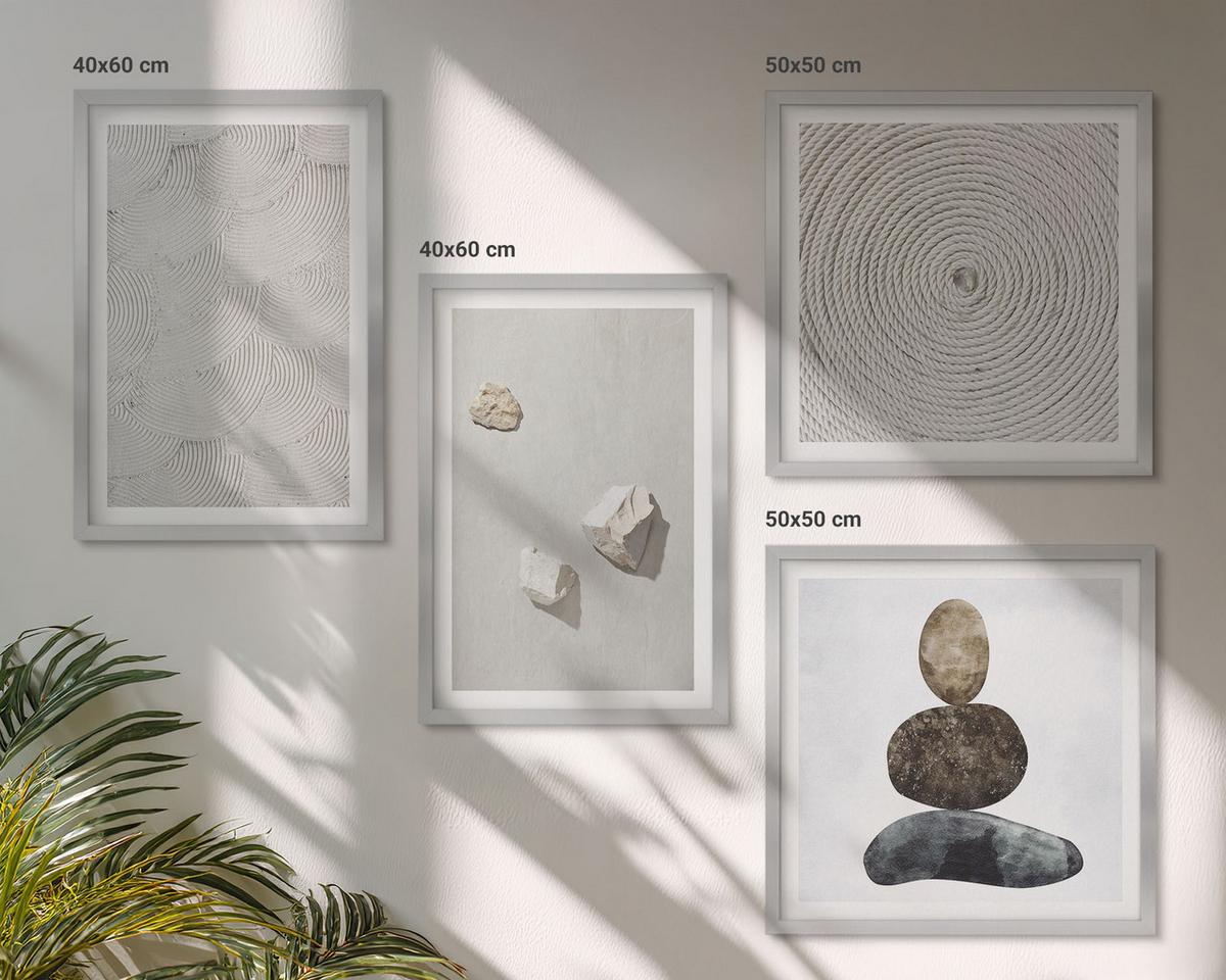 BILDER SET 4er Set - 50x50 cm & 40x60 cm Silberner Rahmen - Sandsteine moderne Farbe - Silberfarben, Kunststoff (50/50cm) - TULUP