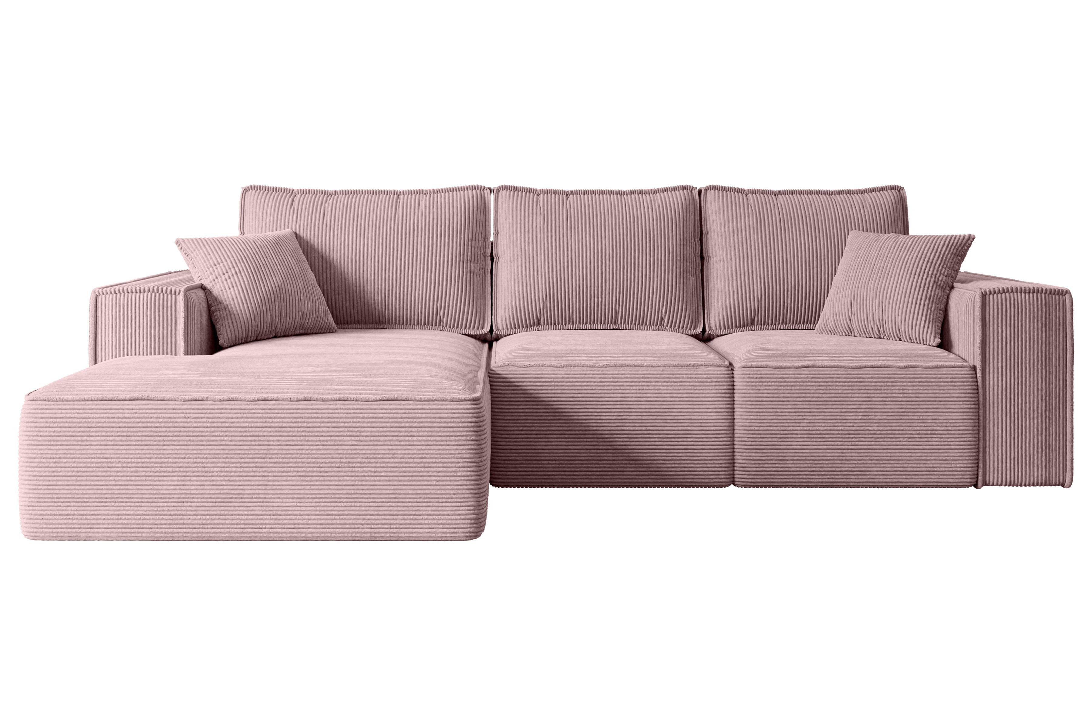 ECKSOFA mit Schlaffunktion und Bettkasten SERRA-L-S - 266x161x87 cm Rosa Cord - Schwarz/Rosa, Holzwerkstoff/Kunststoff (266/161cm) - ALTDECOR