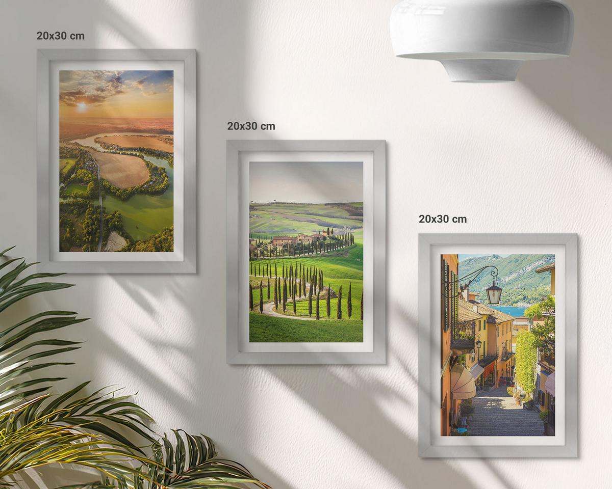 BILDER SET 3er Set - 20x30 cm Silberner Rahmen - Italienische Landschaften, Flussstraße - Silberfarben, Kunststoff (20/30cm) - TULUP