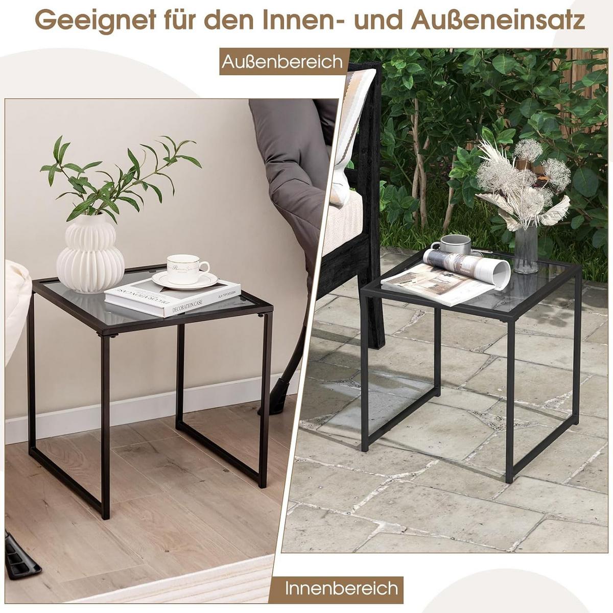 BEISTELLTISCH Schwarz - Schwarz, Glas (43/43/45cm) - COSTWAY