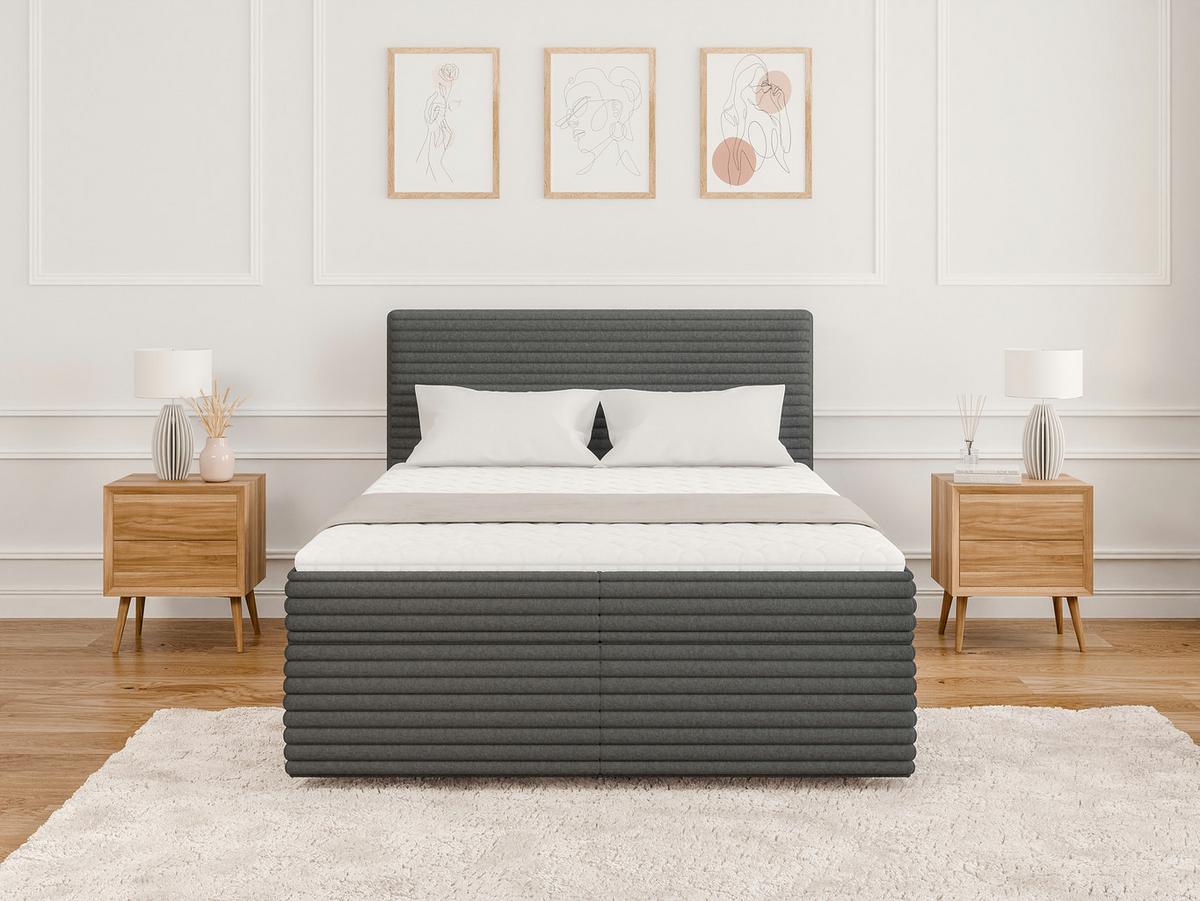 BOXBETT Roma 140/200 cm Dunkelgrau Plüschcord - Dunkelgrau/Schwarz, Holz/Kunststoff (140/200cm) - S-Style Möbel
