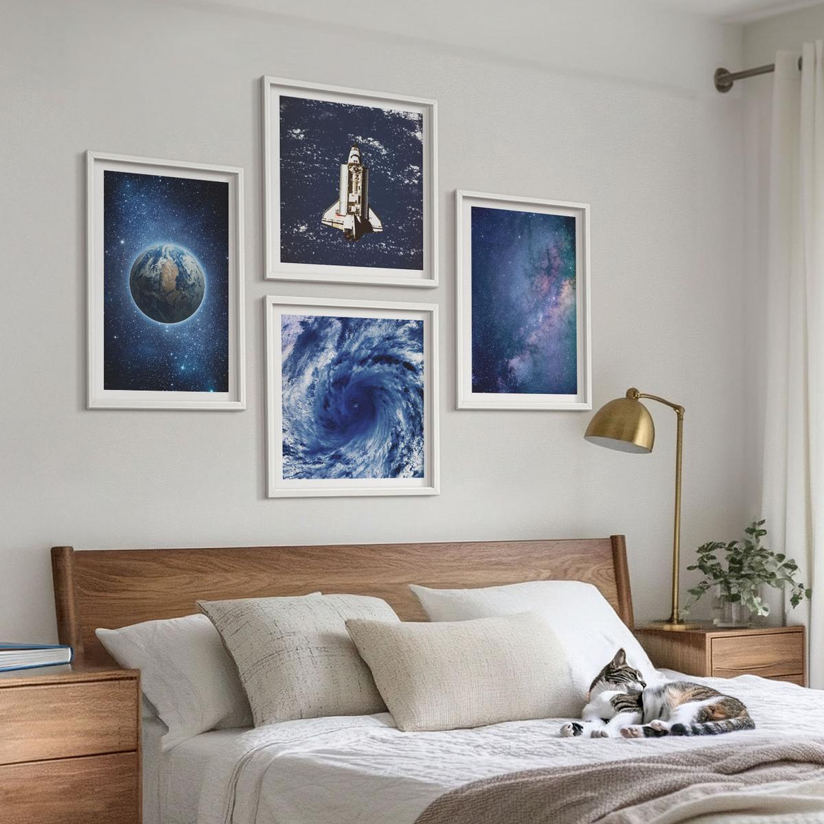 BILDER SET 4er Set - 50x50 cm & 40x60 cm Weißer Rahmen - Erde Weltraumsturm Galaxie - Weiß, Kunststoff (50/50cm) - TULUP