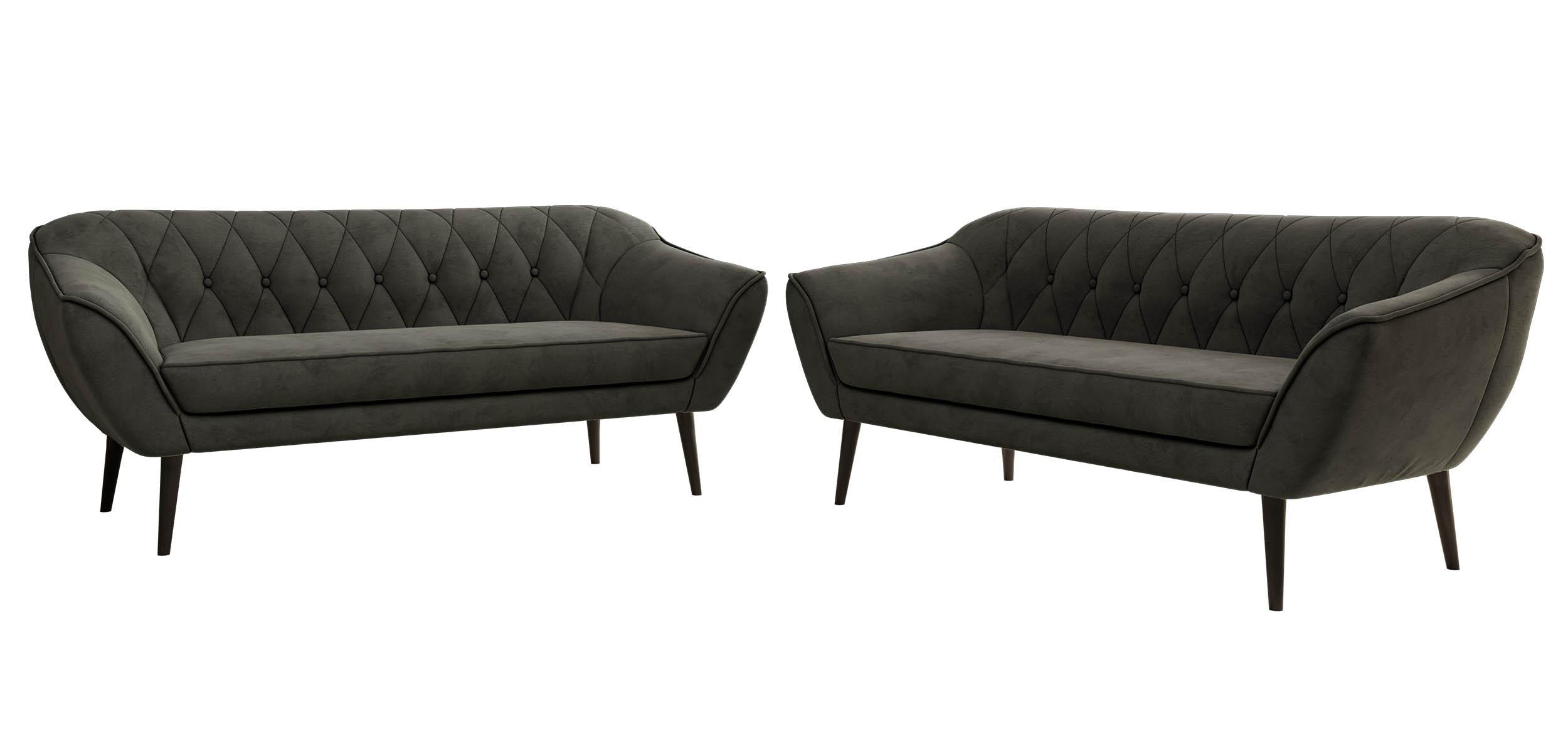 SITZGARNITUR PIRS 3+3 - Dunkelgrau Velvet - Schwarze Beine - Dunkelgrau/Schwarz, Holzwerkstoff/Textil (180/75/74cm) - MKS