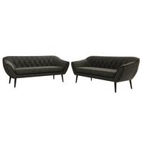 SITZGARNITUR PIRS 3+3 - Dunkelgrau Velvet - Schwarze Beine - Dunkelgrau/Schwarz, Holzwerkstoff/Textil (180/75/74cm) - MKS