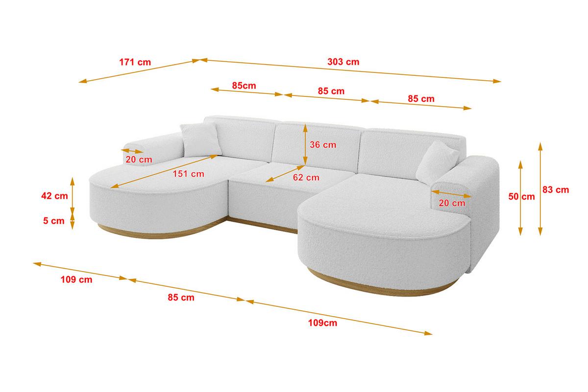 WOHNLANDSCHAFT MARI-U1-v2 - 303x171x83 cm Weiß Bouclé - Weiß, Holzwerkstoff/Textil (303/83/171cm) - ALTDECOR
