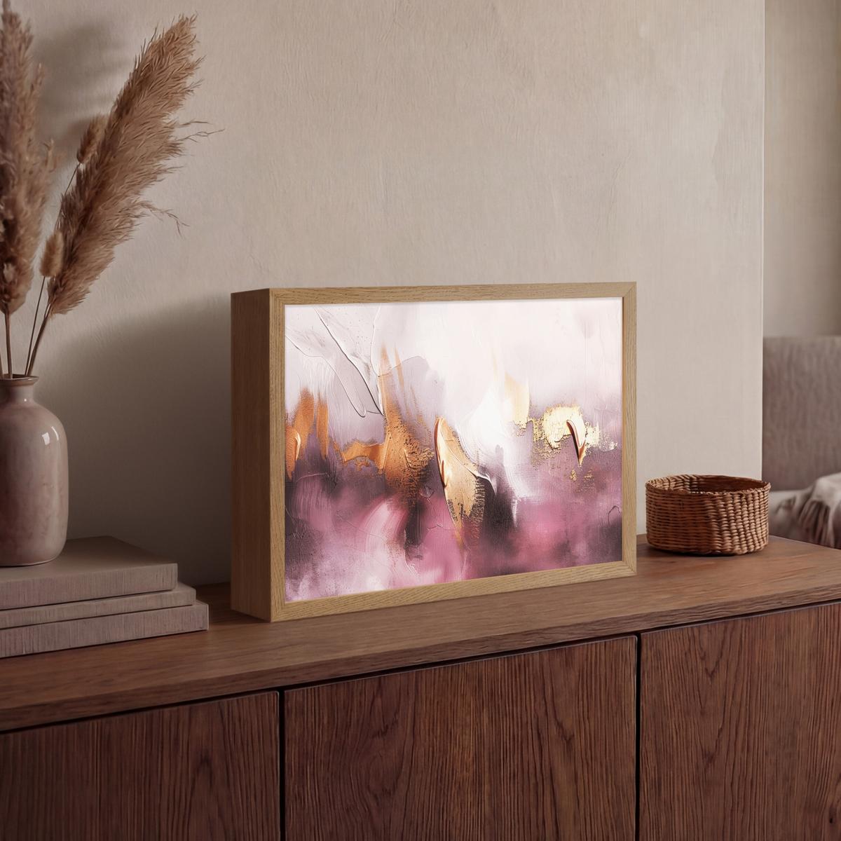 WANDLEUCHTE MIT AKKU Lila - Abstrakt - Farbe - Gold 40x30 cm - Mauve, Holzwerkstoff (40/30/8cm) - OnlyWow