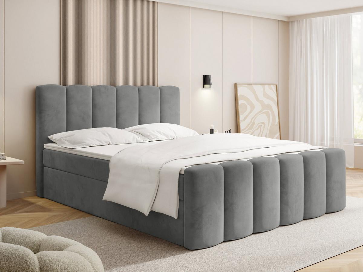 BOXBETT Serenity mit Bettkasten, Samt Grau 120x200 cm – inkl. H4 Taschenfederkern Matratze & Foam Topper - Schwarz/Grau, Holz/Holzwerkstoff (120/200cm) - WFL GROUP