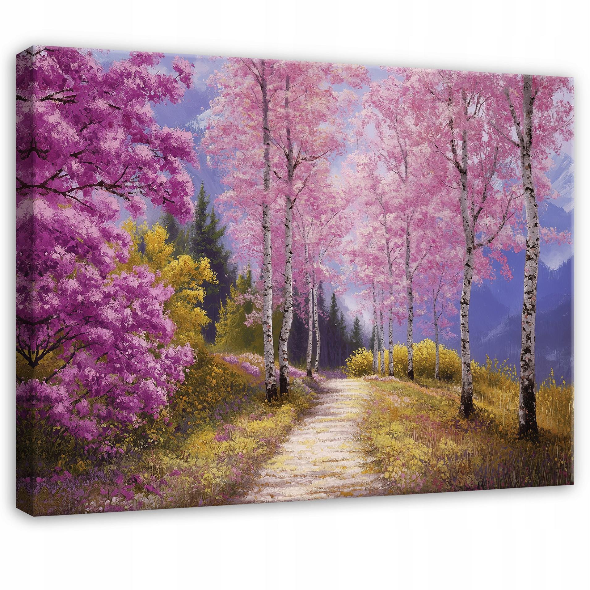 LEINWANDBILD Wald Birken Rosa 100x70 cm - Multicolor, Holzwerkstoff (100/70cm) - Wallarena