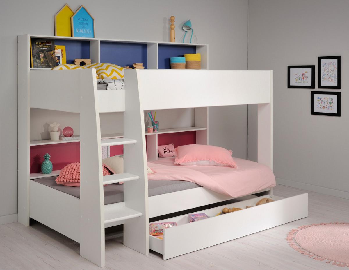 ETAGENBETT mit Bettschubkasten Jugendzimmer Hochbett 2x Liegefläche 90 x 200 cm - Blau/Pink, Holz/Holzwerkstoff (90/200cm) - Parisot Meuble