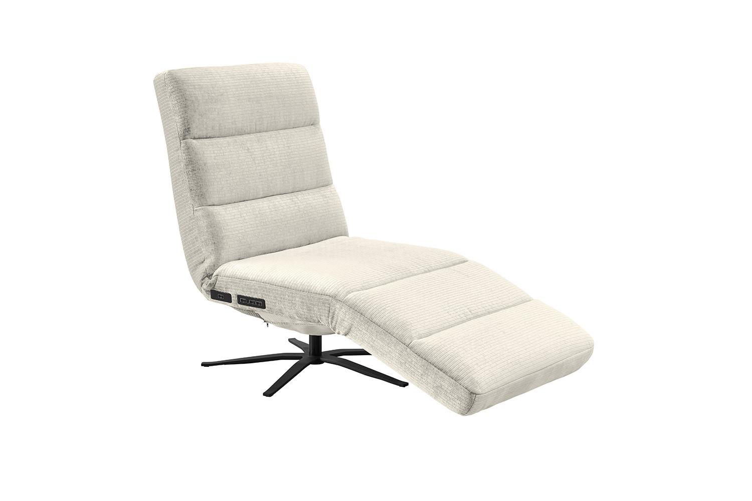 RELAXLIEGE ALINA Cremeweiß Cord Relaxfunktion, Drehbar (360°) - Creme/Schwarz, Textil/Metall (82/115/156cm) - KAWOLA