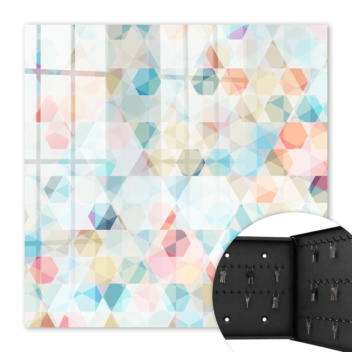 SCHLÜSSELBOX Schwarz 30x30 cm- Türöffnung nach rechts - Geometrische Muster - Blau, Metall (30/30/5cm) - TULUP