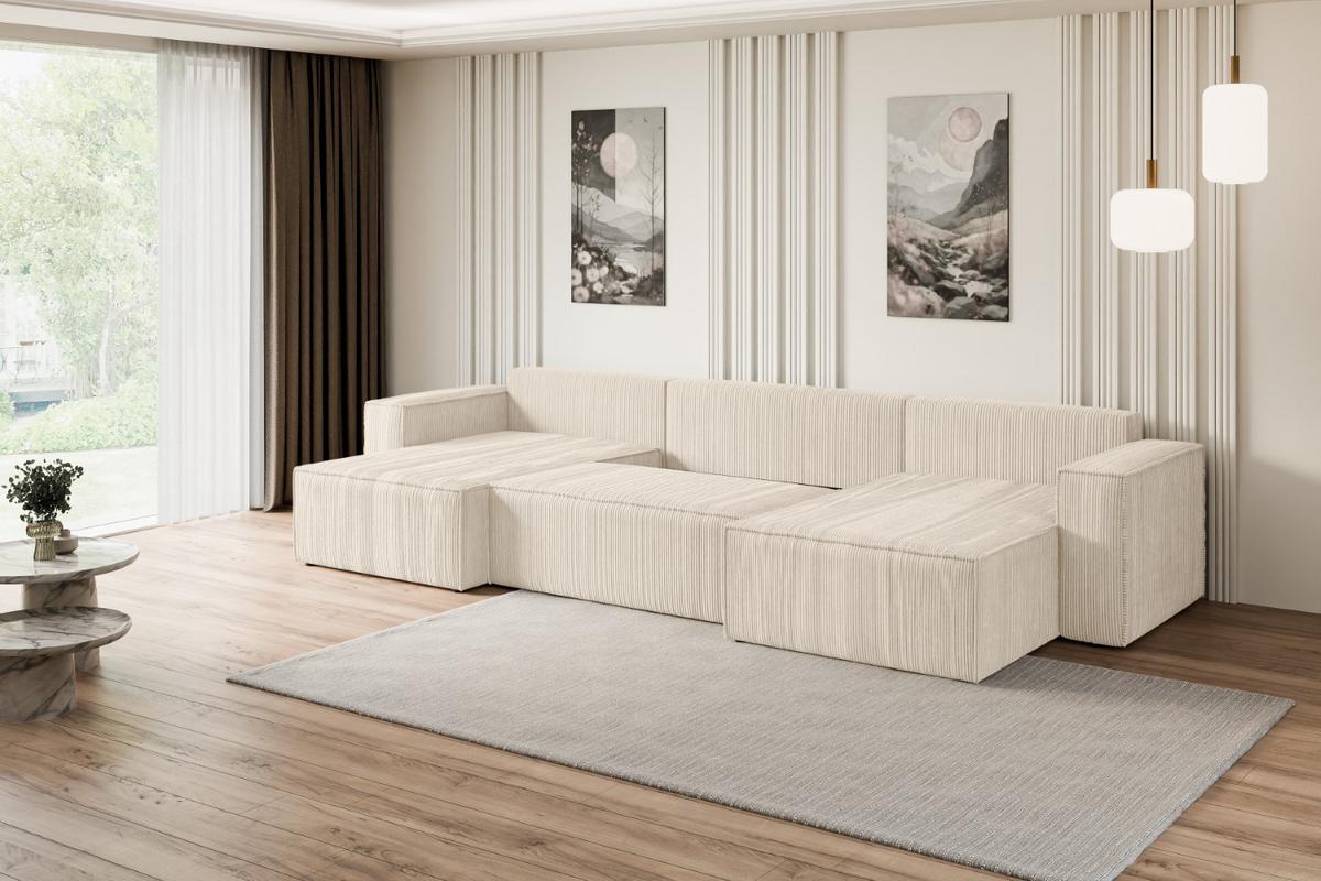 WOHNLANDSCHAFT mit Schlaffunktion und Bettkasten CELTIC-XLU - 377x143x83 cm Beige Cord - Beige/Schwarz, Holzwerkstoff/Kunststoff (377/83/143cm) - ALTDECOR