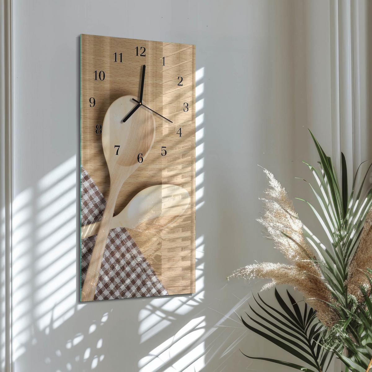 WANDUHR aus Glas 30x60 cm - Löffel - Beige, Glas (30/60/0.4cm) - TULUP