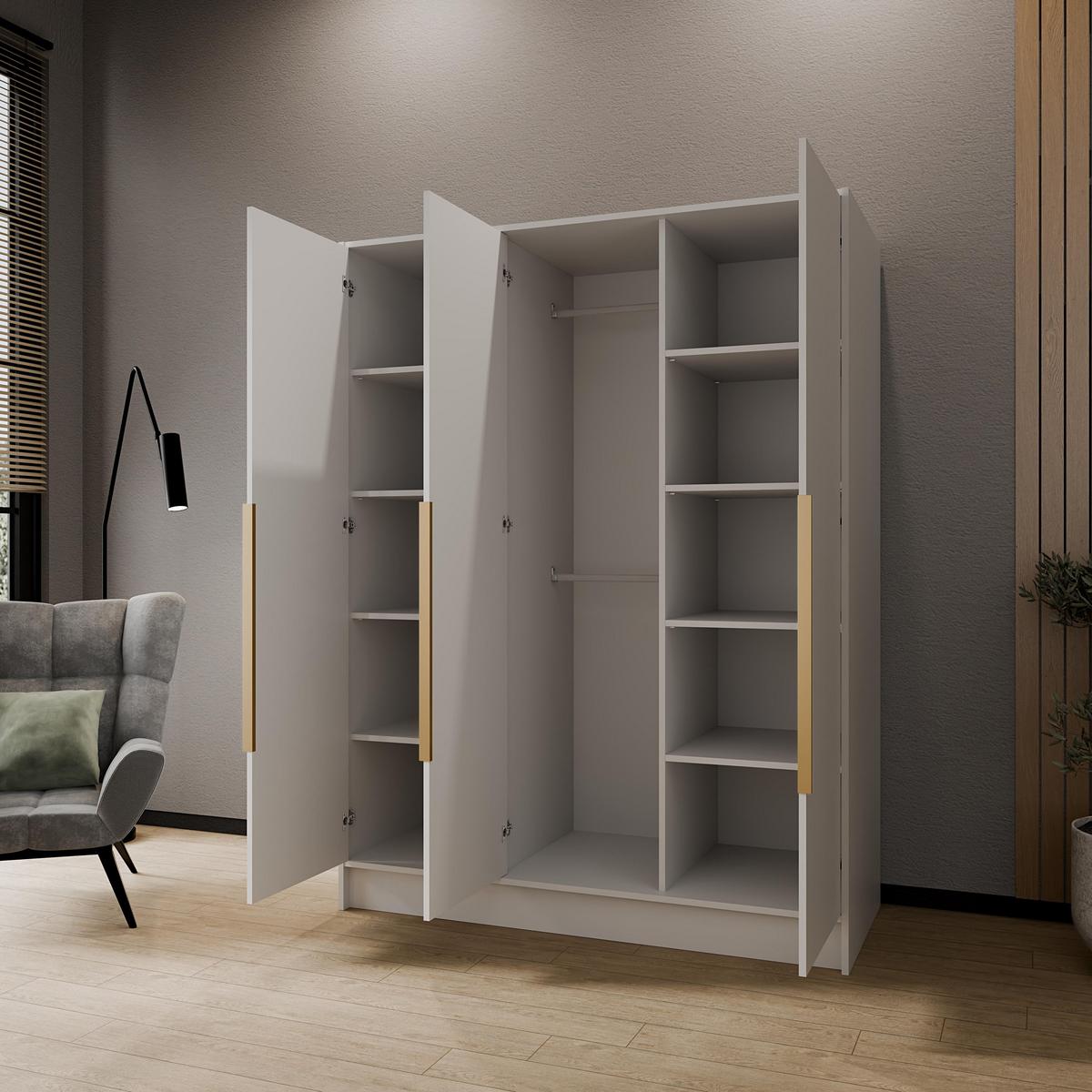 DREHTÜRENSCHRANK BERON 150/200/51 cm Modern Kleiderschrank 3-türig Weiß - Weiß, Holzwerkstoff (150/200/51cm) - MASSENO