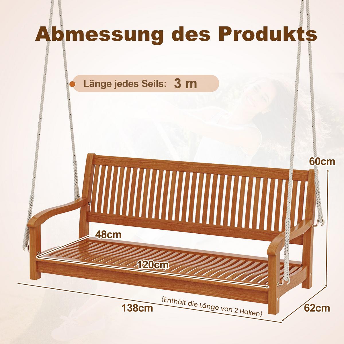 SCHAUKELBANK Natur - Naturfarben, Holz (132/60/62cm) - COSTWAY