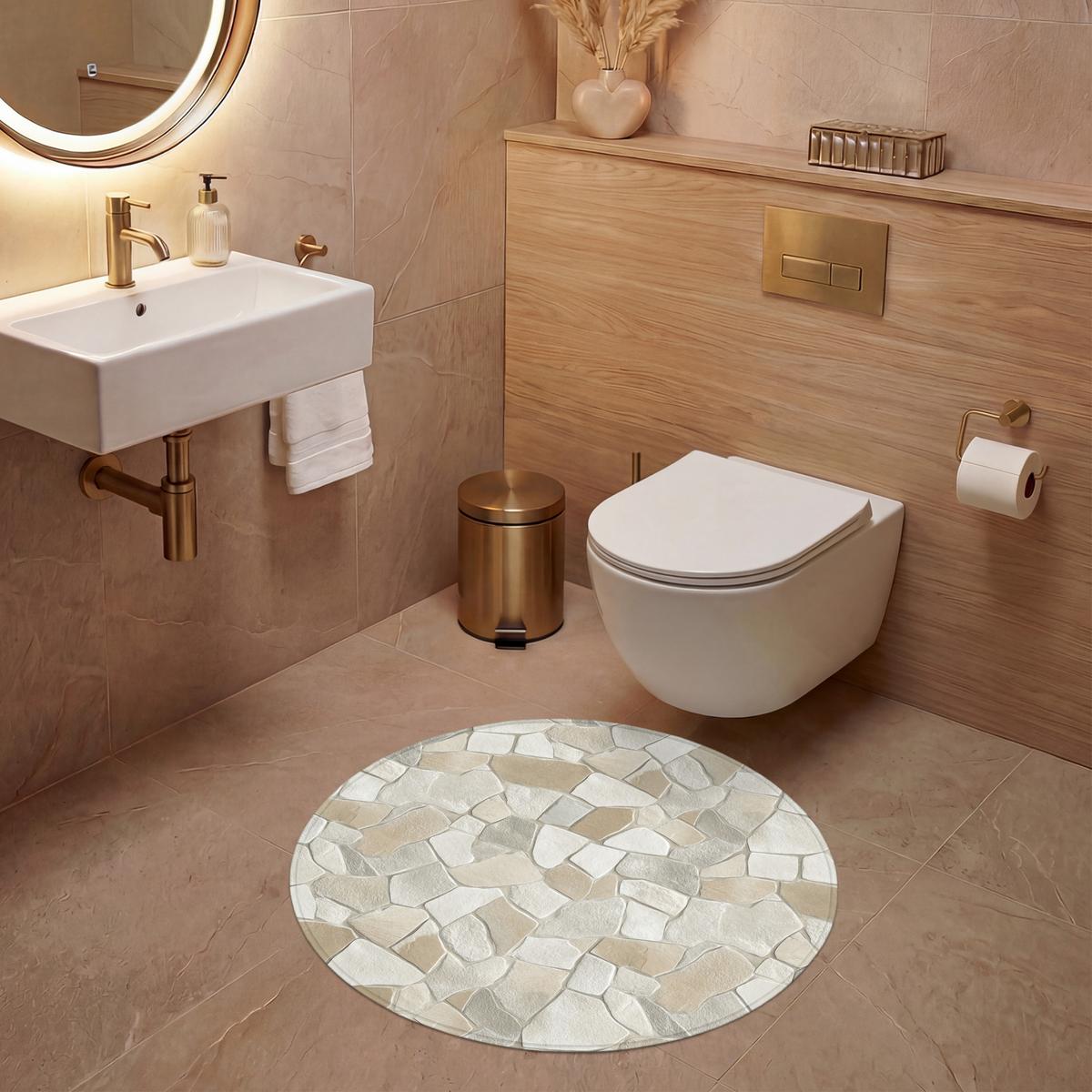 WC-VORLEGER Mosaik - Steine - Beige Toilettenteppich 70x70 cm - Beige, Textil (70/1cm) - OnlyWow