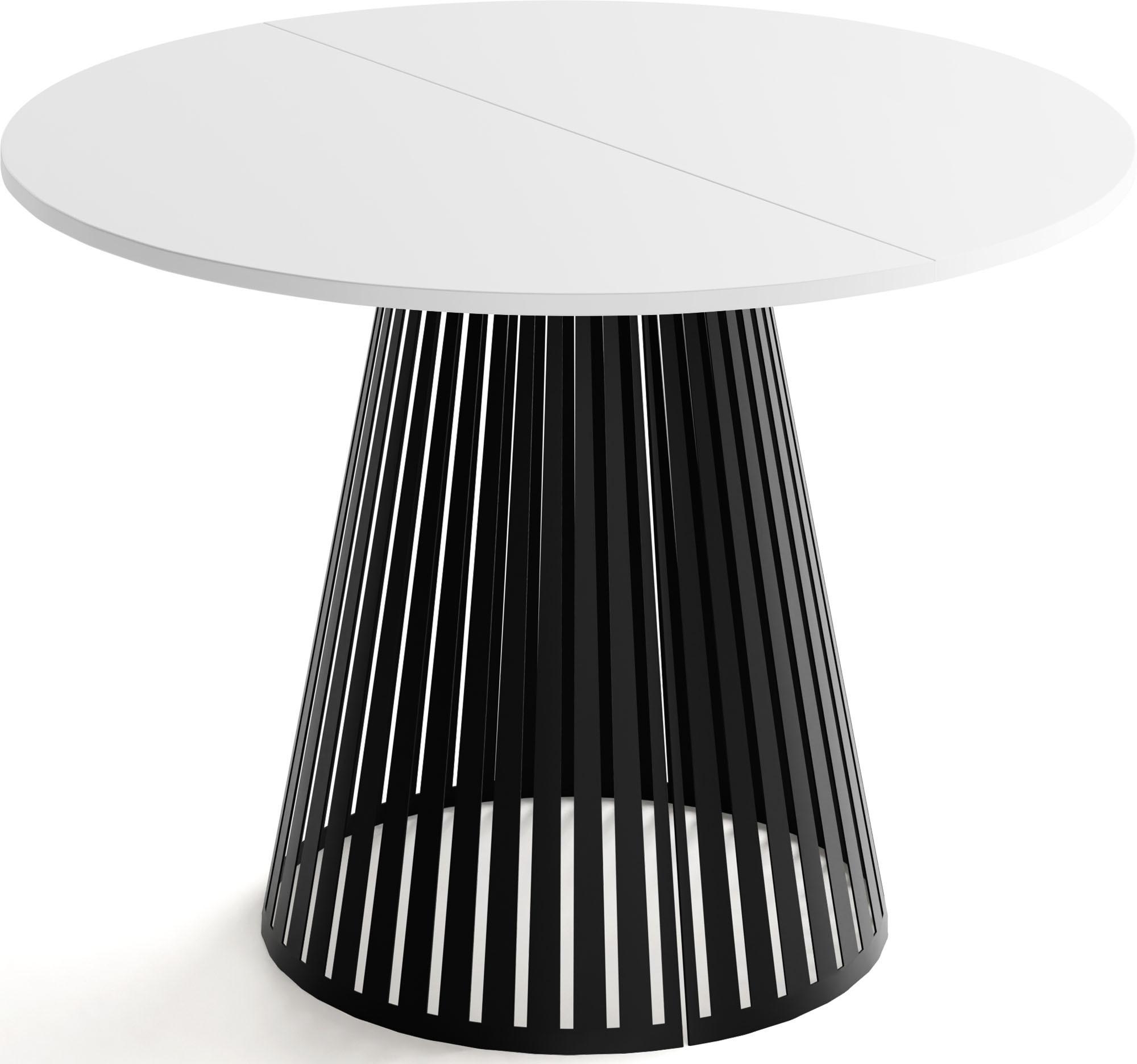 ESSTISCH Naro rund ausziehbar mit Schwarzem Lamellen-Metallgestell, Weiß 100-180/100/76 cm - Schwarz/Weiß, Holzwerkstoff/Metall (100/176/76cm) - WFL GROUP