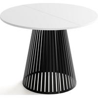 ESSTISCH Naro rund ausziehbar mit Schwarzem Lamellen-Metallgestell, Weiß 120-200/120/76 cm - Schwarz/Weiß, Holzwerkstoff/Metall (120/196/76cm) - WFL GROUP