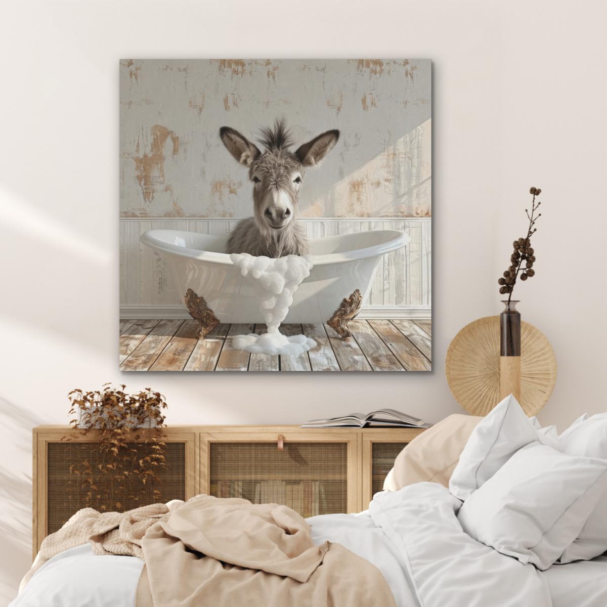 AKUSTIKBILD Esel - Tiere - Badewanne - Schaumstoff Akustikpaneele 90x90 cm - Weiß, Kunststoff (90/90/0.9cm) - MuchoWow
