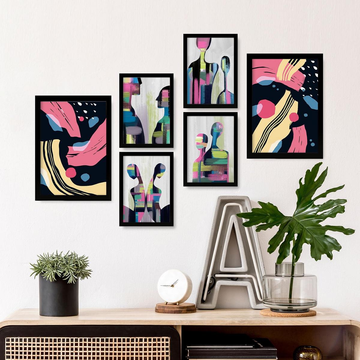 POSTER Set Mit 6 Verhaltensmodi In Liebhaber Abstrakt Ästhetische Dekorative Gemälde Für Ihr Wohnzimmer Schlafzimmer Zuhause A3 & A4 Schwarzer Rahmen - Schwarz, Papier (29/3cm) - Nacnic