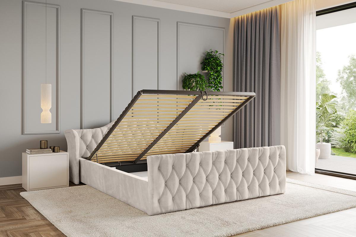 POLSTERBETT mit Bettkasten, Fußteil und Lattenrost, Boxbett ohne Matratze - ZORAN-Z-V1 120x200 Beige - Beige, Holzwerkstoff/Textil (120/200cm) - ALTDECOR